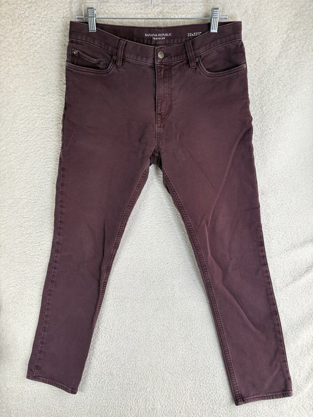 Banana Republic Travel Jean Mens 32x32 Slim Fit Burgundy Maroon Dark Red Pants